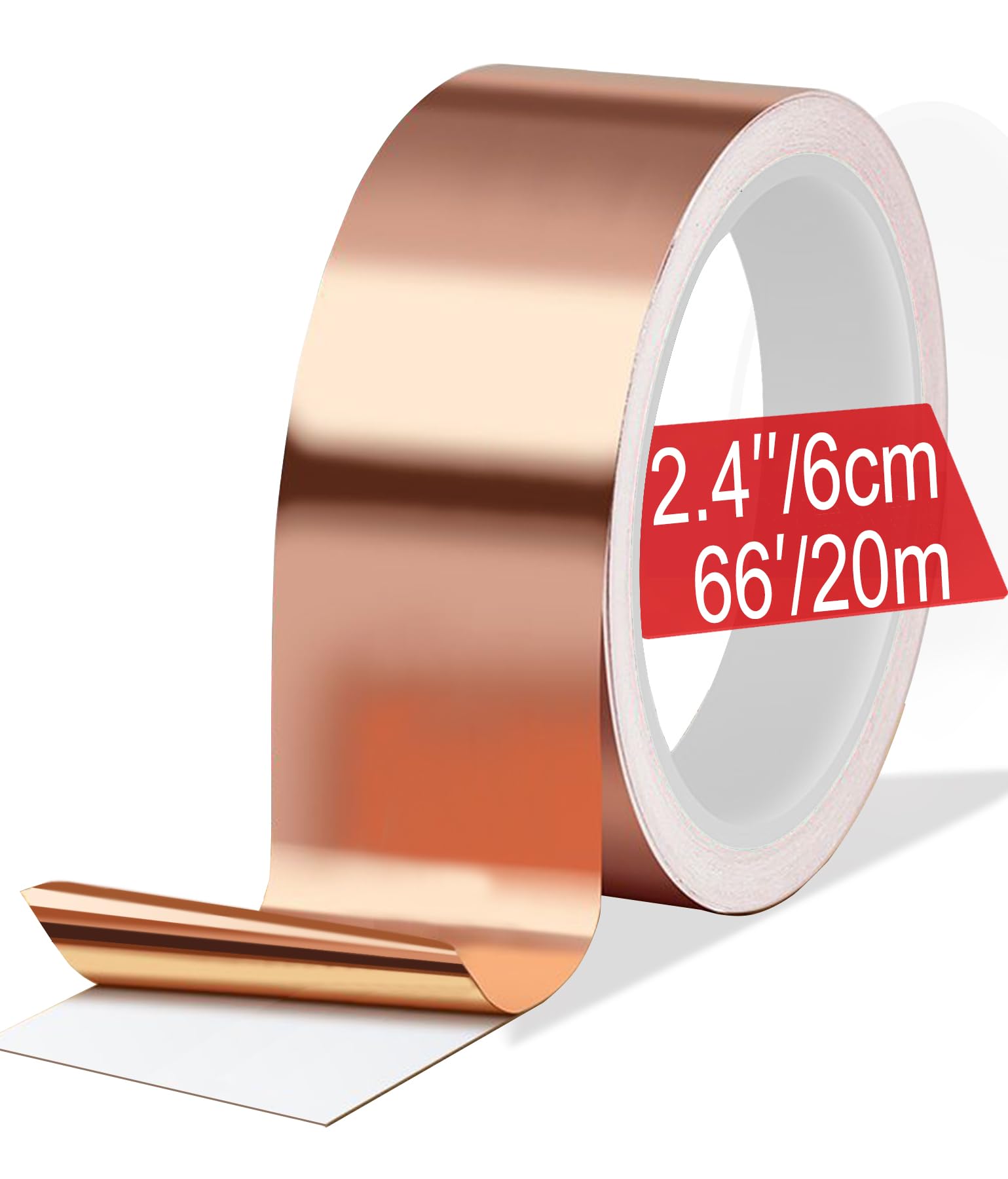 2.4In × 66FT Copper Tape for Slugs and Snails Barrier - 100% Pure Copper Foil Tape for EMI RF Shielding, Guitar Repairs, Stained Glass & Soldering (22 Yards) - Garden Pest Control & Electronics Protection