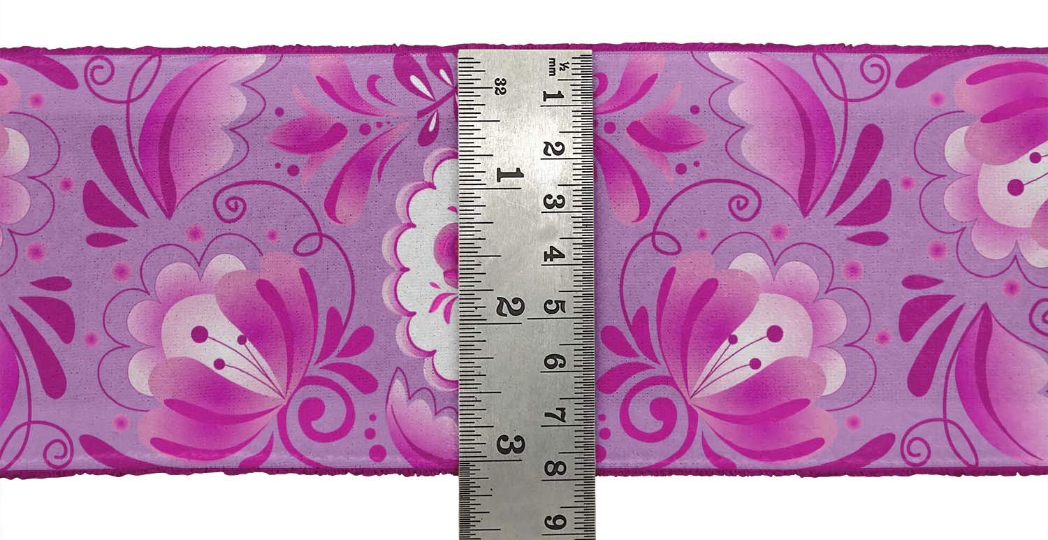 Indian Beautiful Art Purple Leaves & Floral Printed Ribbon Trim - 9 Yard Dupion Fabric Lace for Crafts, Sewing Accessories (4 Inches Wide) - Perfect for DIY Scrapbooking, Wedding Decorations & Costume Design