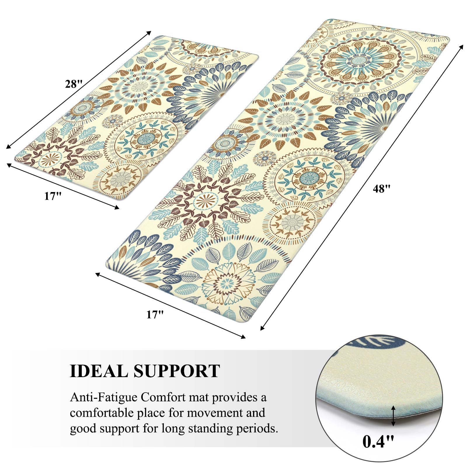 Boho Kitchen Rugs Set of 2 - Non-Slip Anti Fatigue Mats for Hard Floors, Waterproof Cushioned Standing Mats for Comfort - Perfect for Kitchens, Laundry Rooms & High-Traffic Areas