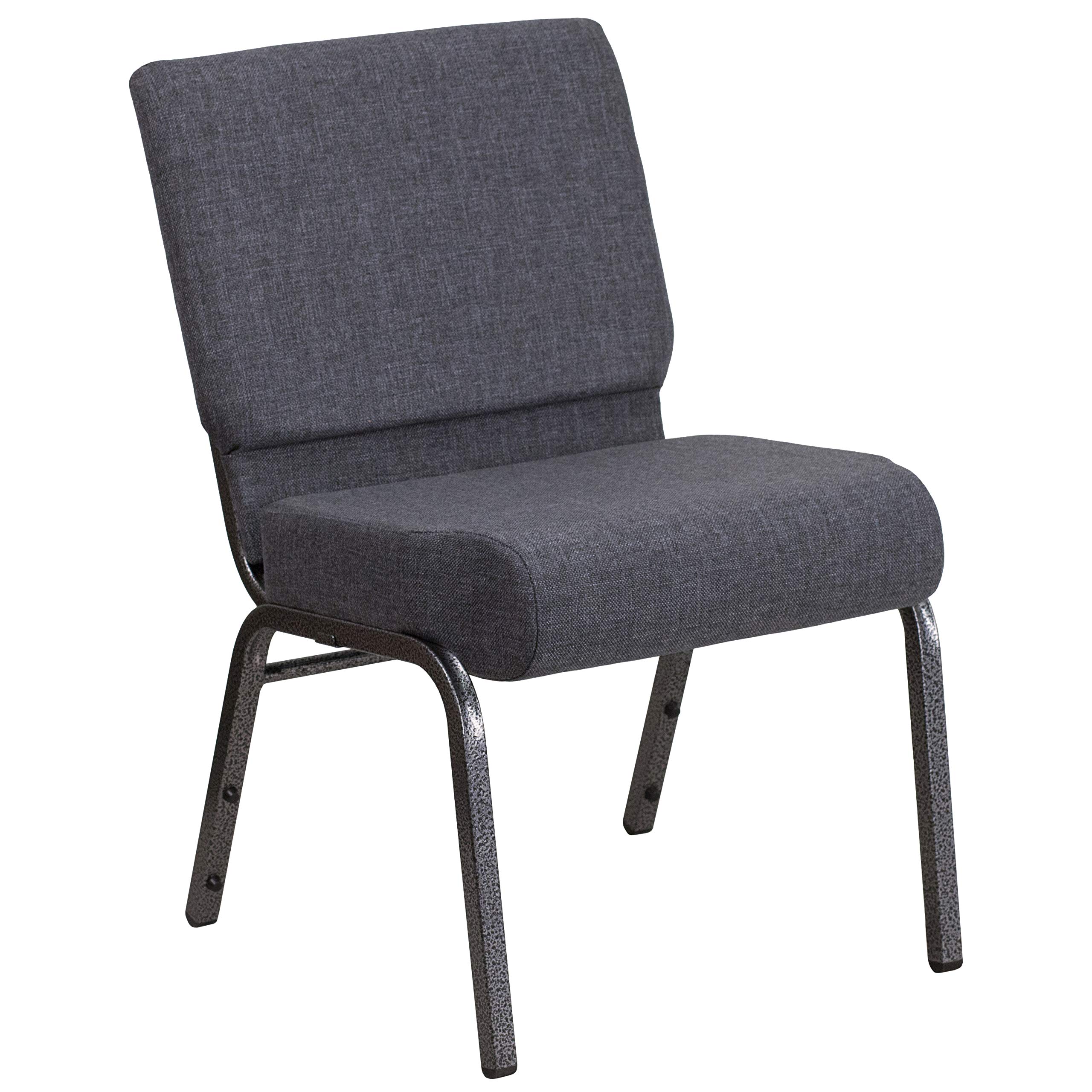 EMMA + OLIVER 21 Inch Wide Church Chair with Dark Gray Fabric & Silver Vein Frame - Stackable Padded Seating for Churches, Events, Weddings and Banquets