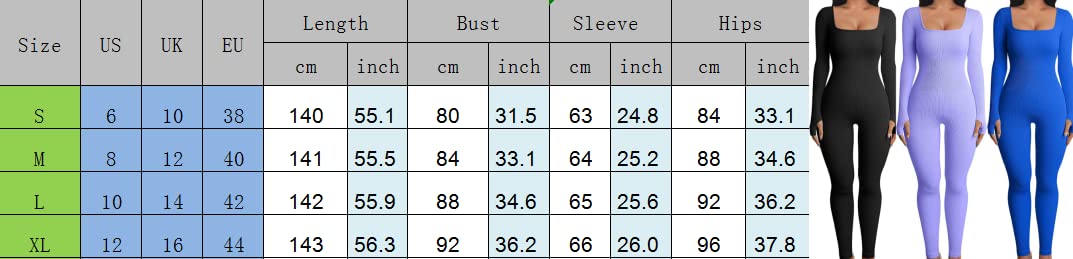 Acrawnni Women's Ribbed Knit Yoga Jumpsuit - Long Sleeve Square Neck One Piece Bodysuit for Workout, Fitness & Sports | Perfect for Yoga, Gym, Running & Lounge Wear