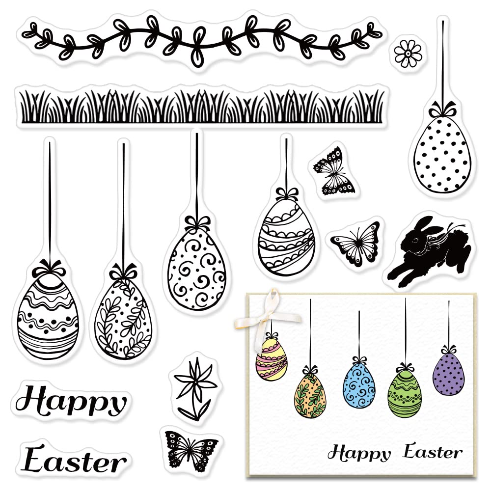 Happy Easter Clear Stamps Set for Card Making, Scrapbooking & DIY Decorations - Easter Egg Ornaments, Embossing Stamps for Album Crafts - Perfect for Easter Cards, Gift Tags & Holiday Home Decor