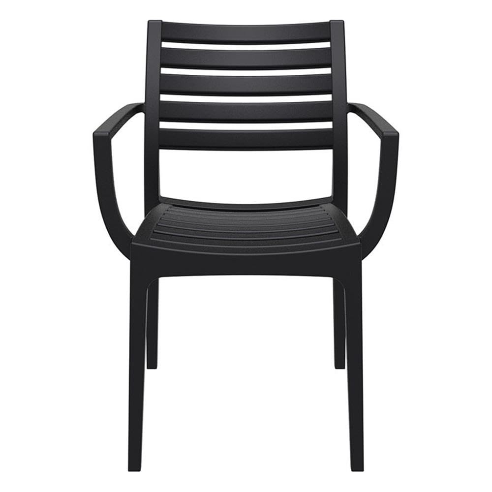 Artemis Outdoor Patio Dining Arm Chairs Set of 2 - Weather-Resistant Black Metal Garden Chairs for Backyard, Poolside, and Restaurant Outdoor Seating