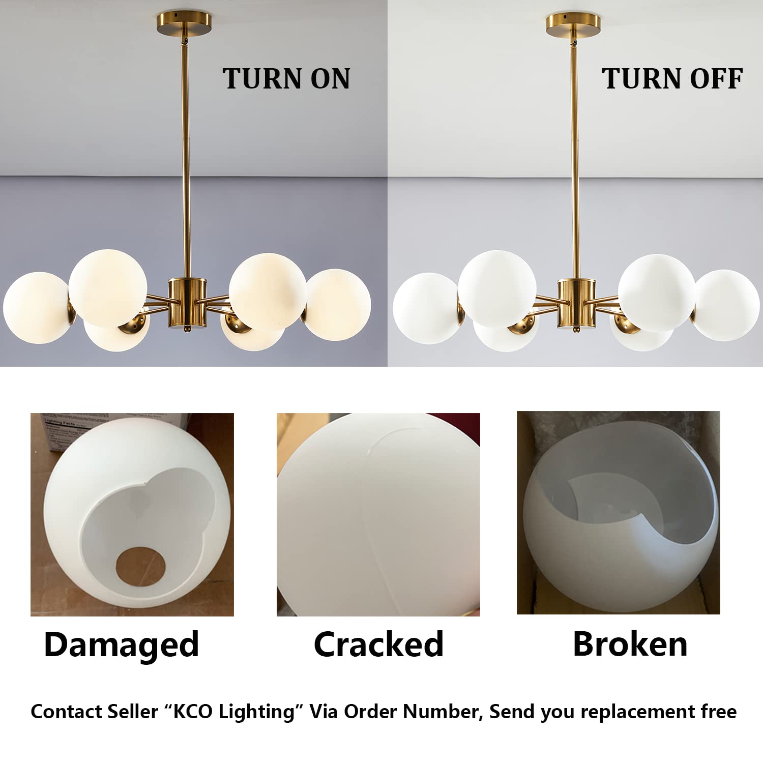 KCO Lighting 1-Light Globe Pendant & 6-Light Sputnik Chandelier Set - Modern Glass Globe Ceiling Light Fixture for Kitchen Island, Dining Room, Bedroom, Living Room - Perfect for Home & Restaurant Lighting Decor