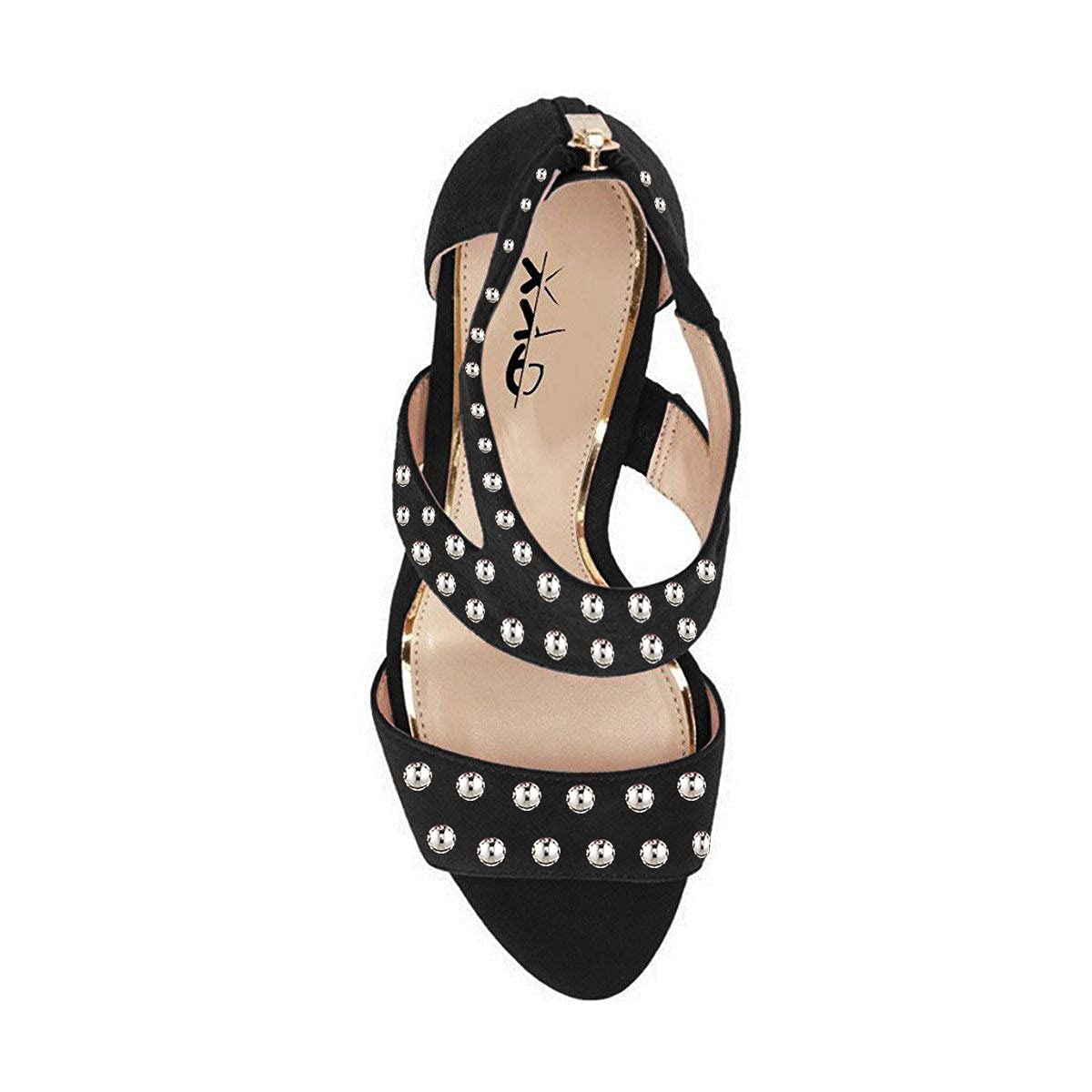 XYD Women's Open Toe Sandals | Ankle Wrap Back Zip Mid Heels with Studs | Cutout Strappy Comfortable Casual Shoes | Perfect for Summer Outings, Beach Vacations & Date Nights