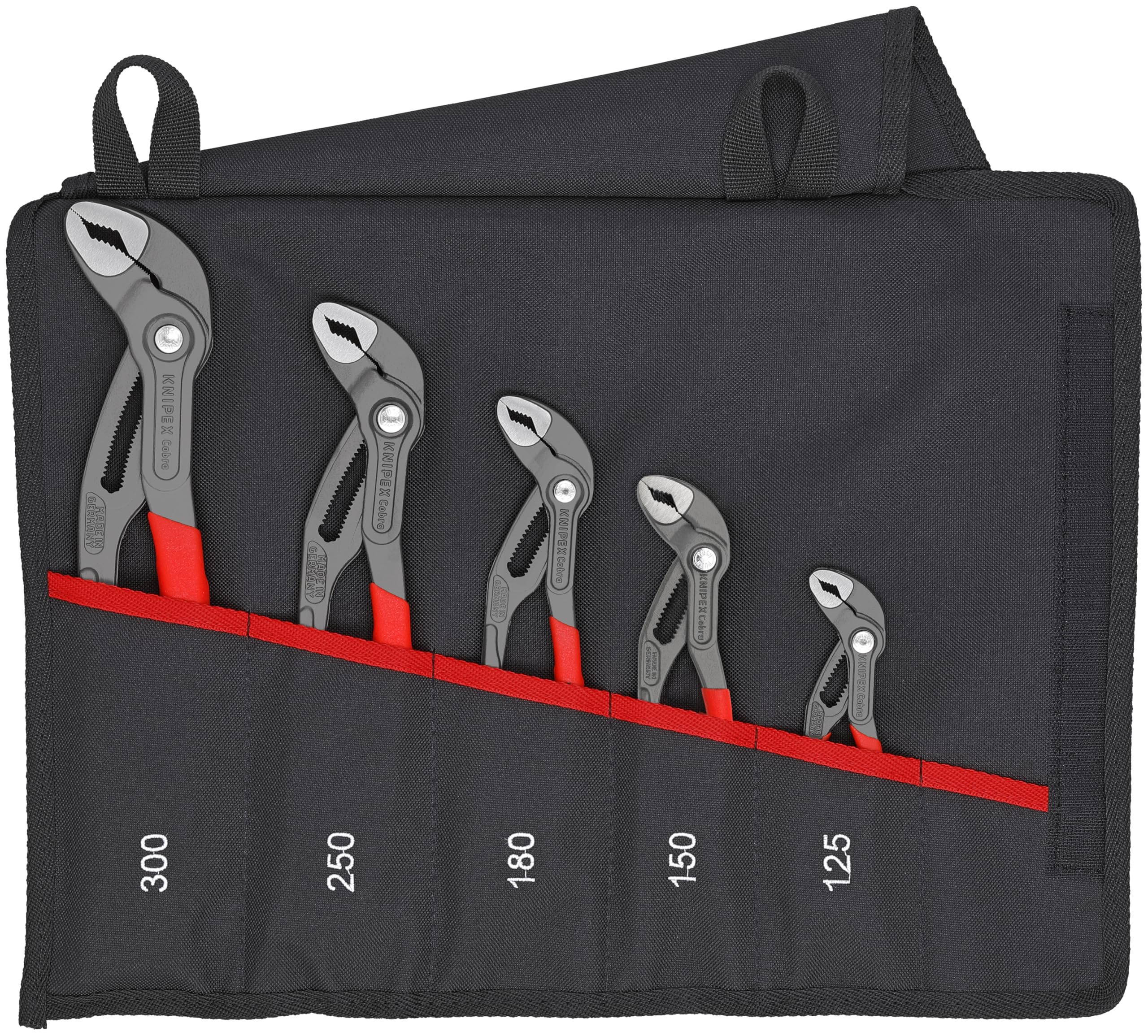 KNIPEX 5-Piece Cobra Pliers Set with Tool Roll - Professional Plumbing & DIY Tool Kit for Home Repair, Automotive Work, and Construction Projects