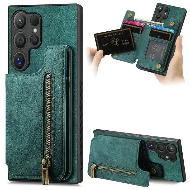 Samsung Galaxy S25 Ultra Leather Wallet Case with Zipper & Magnetic Closure - Slim Protective Cover for Everyday Use & Travel