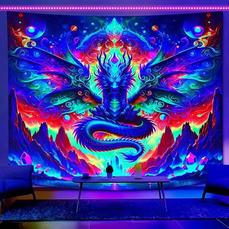 Dragon UV Glow Tapestry Wall Art - Glowing in The Dark Room Decor for Bedroom, Living Room, and Dorm