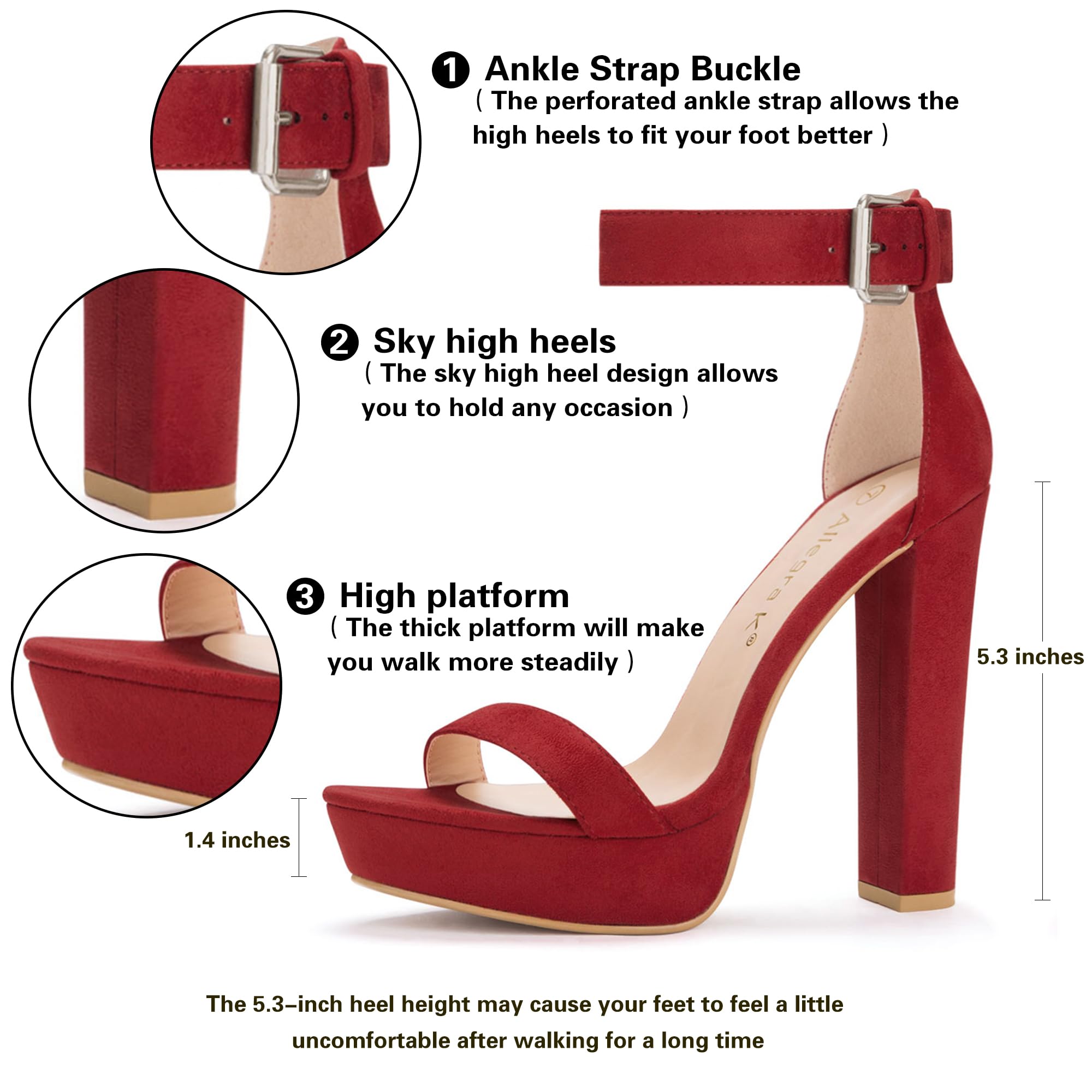 Allegra K Women's Platform High Heel Sandals with Ankle Strap - Chunky Heel Dress Shoes for Party, Wedding & Evening Out