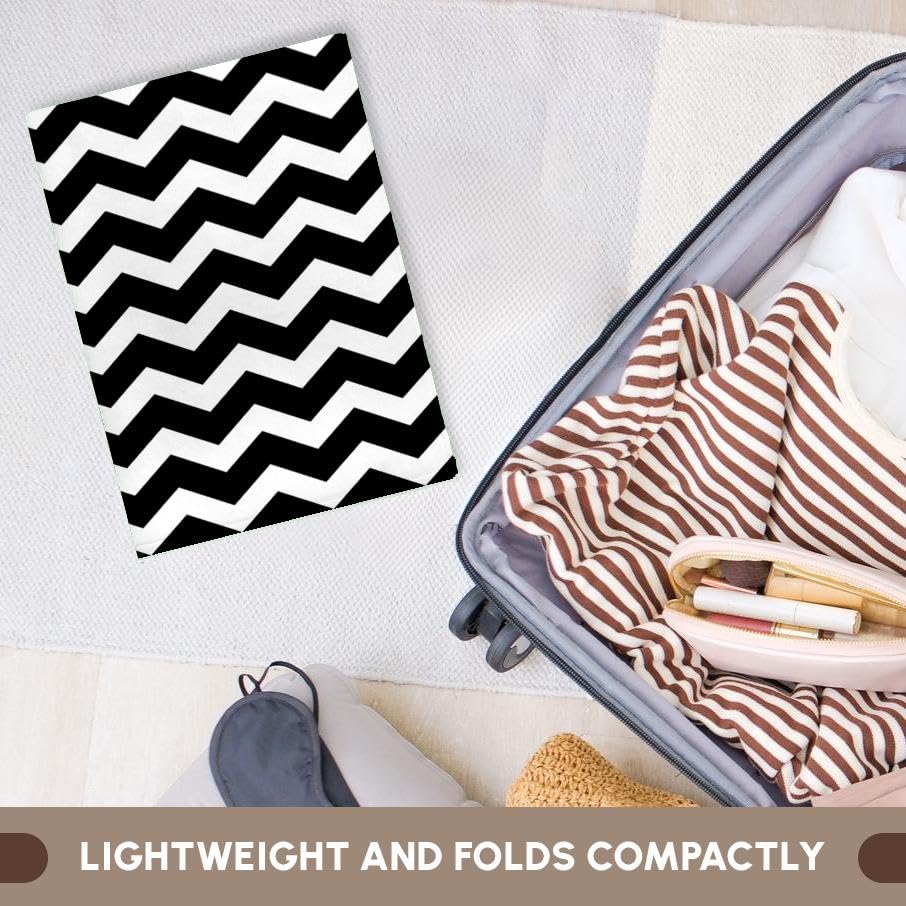 3D Rose 11x12 Inch Wash Cloth for Face & Body - Black & White Chevron Zig Zag Pattern, Soft & Absorbent Bath Towel | Perfect for Spa, Gym, Travel & Daily Skincare Routine