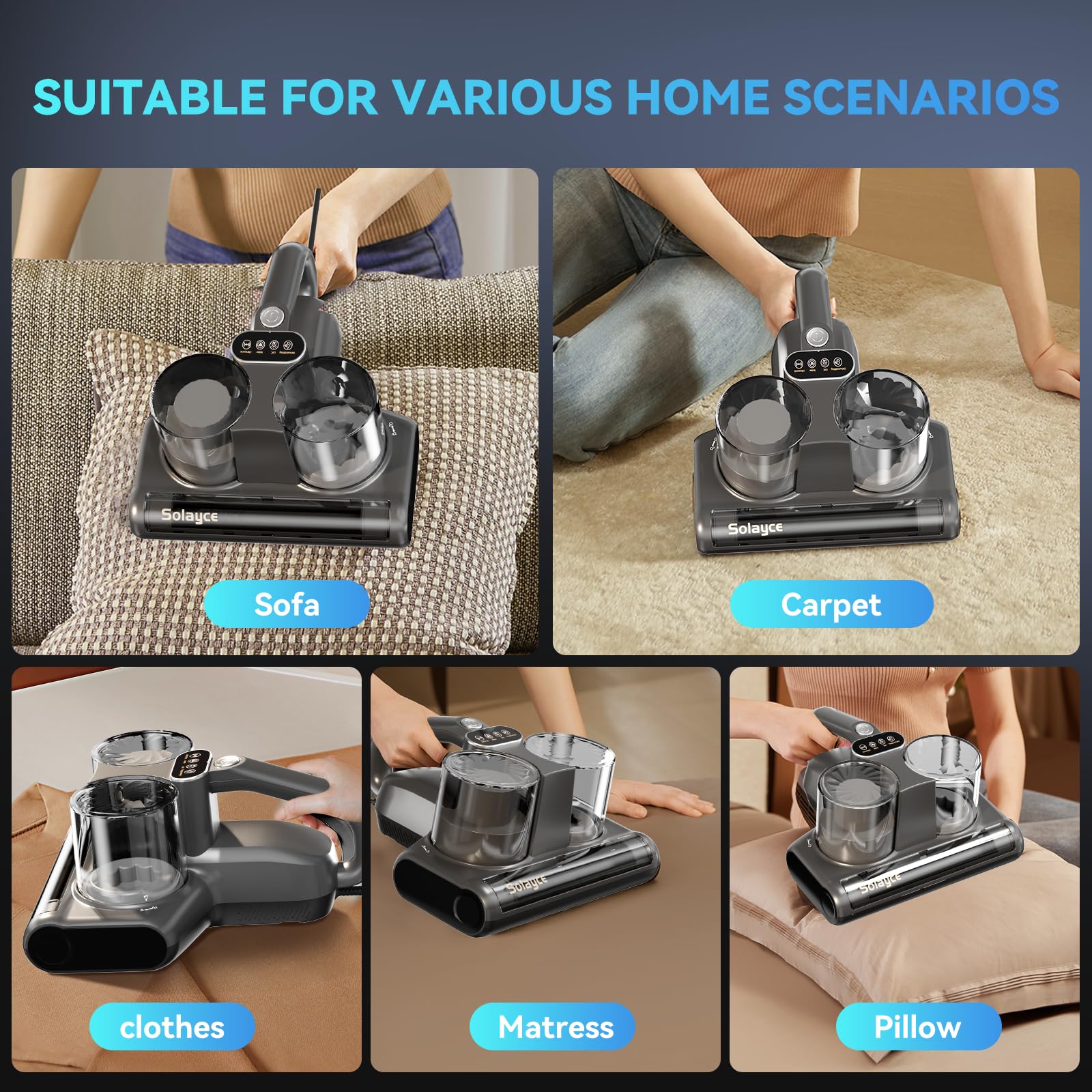 UV Light Mattress Vacuum Cleaner with 16KPA Suction & 60° Hot Air - Double Cup Design, LED Display, Ultrasound Technology - Eliminates 99.9% of Bacteria, Allergens & Dust - Perfect for Allergy Relief, Bed Cleaning & Home Sanitization