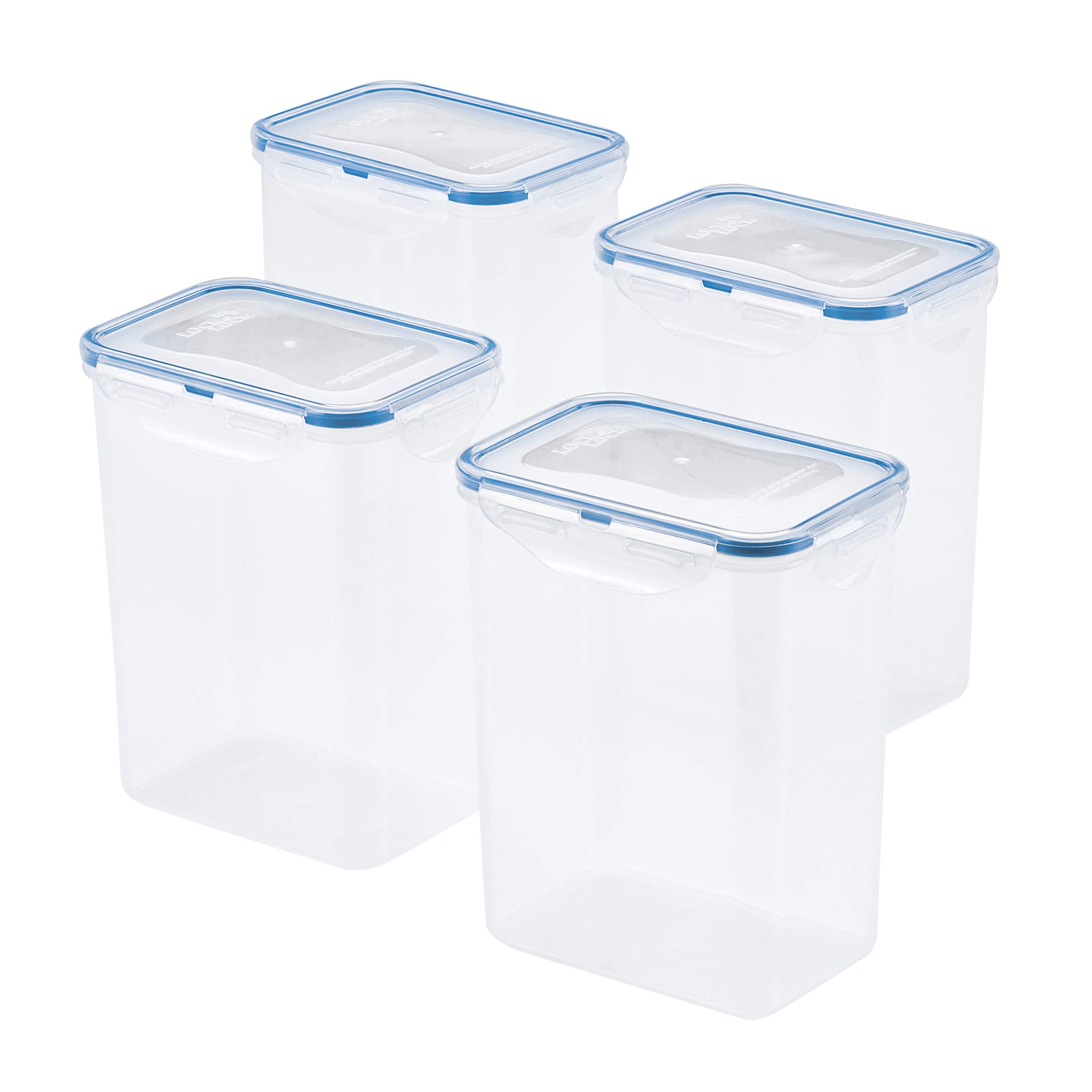 LocknLock Airtight Food Storage Containers Set of 4 - 7.61 Cup Clear Rectangular Tall Kitchen Organizers for Dry Food, Cereal, Flour & Baking Supplies | BPA-Free Plastic | Stackable Space Saving Design