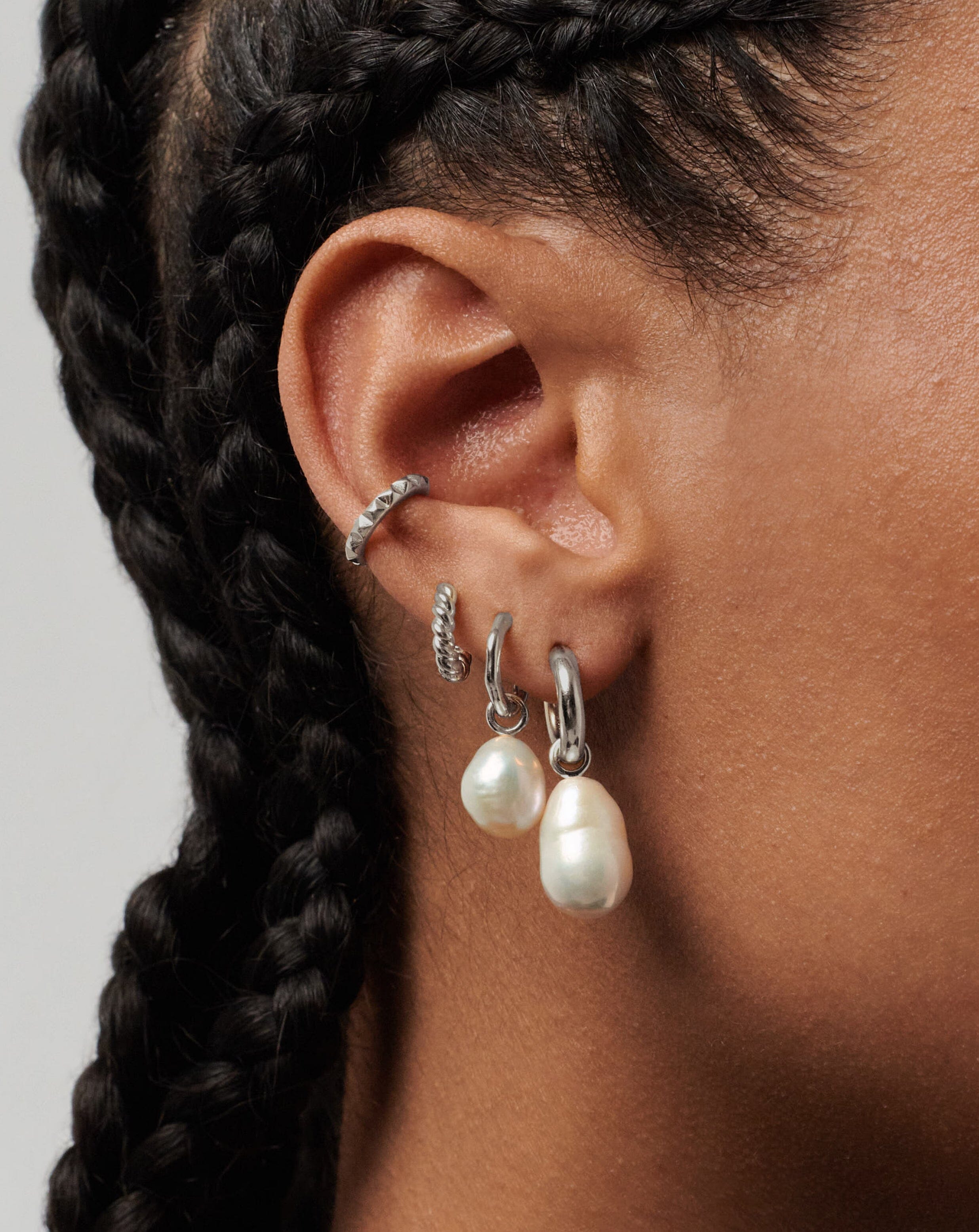 Baroque Pearl Drop Tunnel Mini Hoop Earrings - Sterling Silver 925 | Elegant Boho Jewelry for Women | Perfect for Parties, Weddings & Everyday Wear