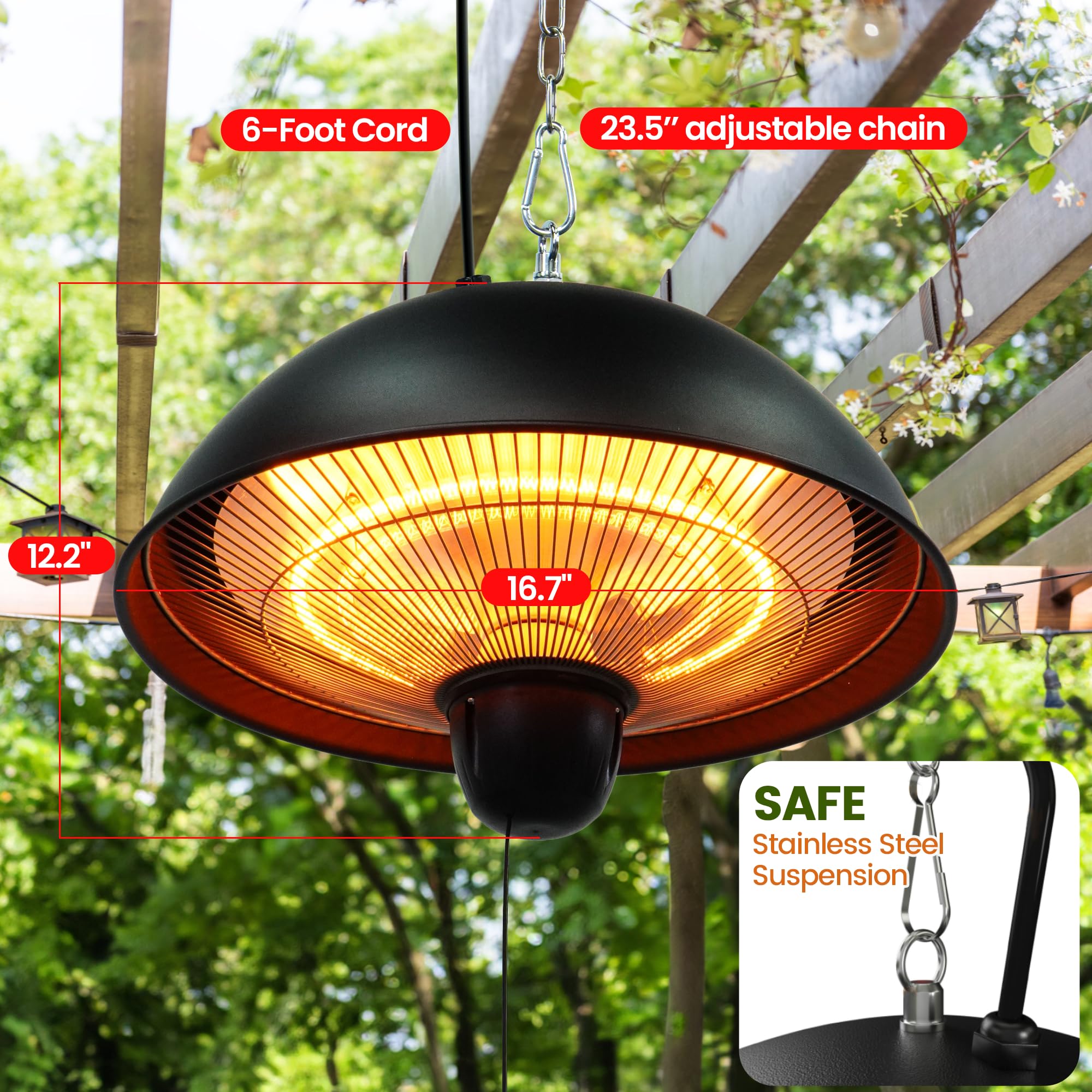 Outdoor Ceiling Mounted Infrared Heater - 600W/900W/1500W Adjustable Electric Patio Heater for Indoor & Outdoor Use - Perfect for Decks, Garages, and Covered Porches