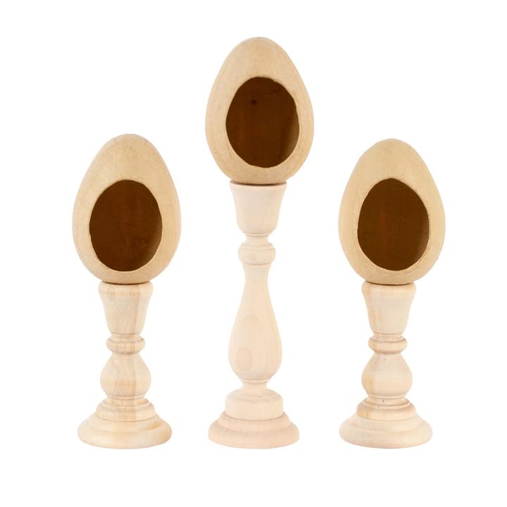 Pack of 3 Fillable Paper Mache Easter Eggs with Stands - Unfinished DIY Craft for Decorating, Holiday Home Decor - Perfect for Easter Scenes, Spring Centerpieces & Creative Gift Giving