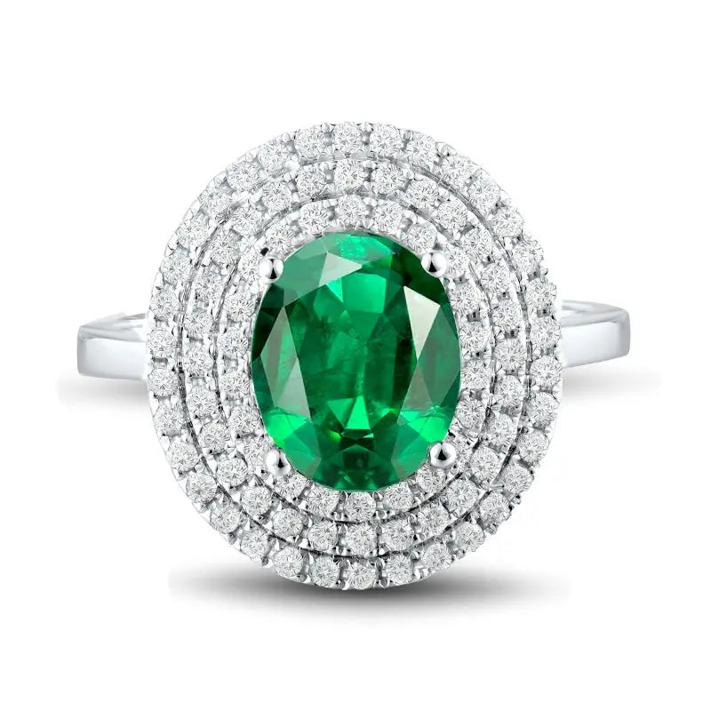 14K White Gold Emerald Oval Cut Ring with Diamonds - Elegant Anniversary Jewelry Gift for Women, Perfect for Weddings, Engagements & Special Occasions