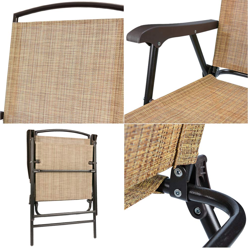 Devoko 2-Pack Folding Sling Chairs for Patio, Deck, Camping, Garden, Pool & Beach - Space Saving Outdoor Lounge Chairs (Beige) | Perfect for Backyard Relaxation, Picnics & Summer Gatherings