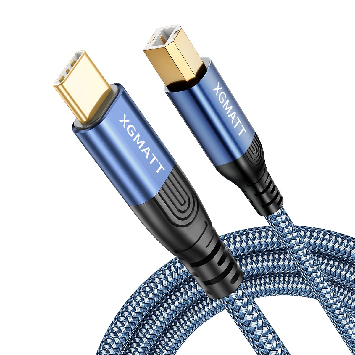 XGMATT USB B to USB C Printer Cable 2M (6.6ft) - High-Speed USB 2.0 Braided Data Cable for HP/Epson/Canon Printers & Scanners - Compatible with iMac, XPS, Acer, ASUS Laptops & MacBook Pro - Perfect for Home Office & Printing Setup