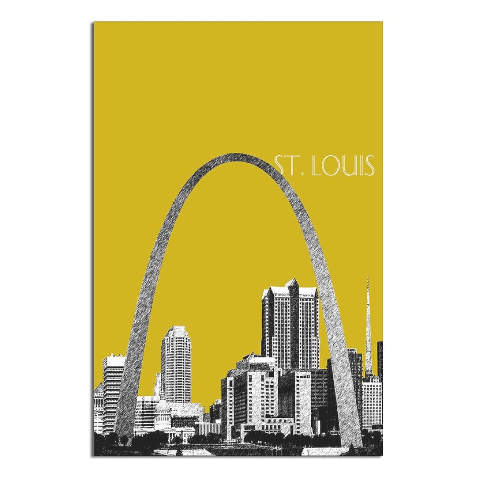 Vintage St Louis Skyline Gateway Arch Gold Canvas Art Painting - 8x12 Wall Decor for Bedroom, Hotel, Restaurant, Gym & Office | Retro Travel City Landmark Poster | Aesthetic Room Decor & Unique Gift Idea