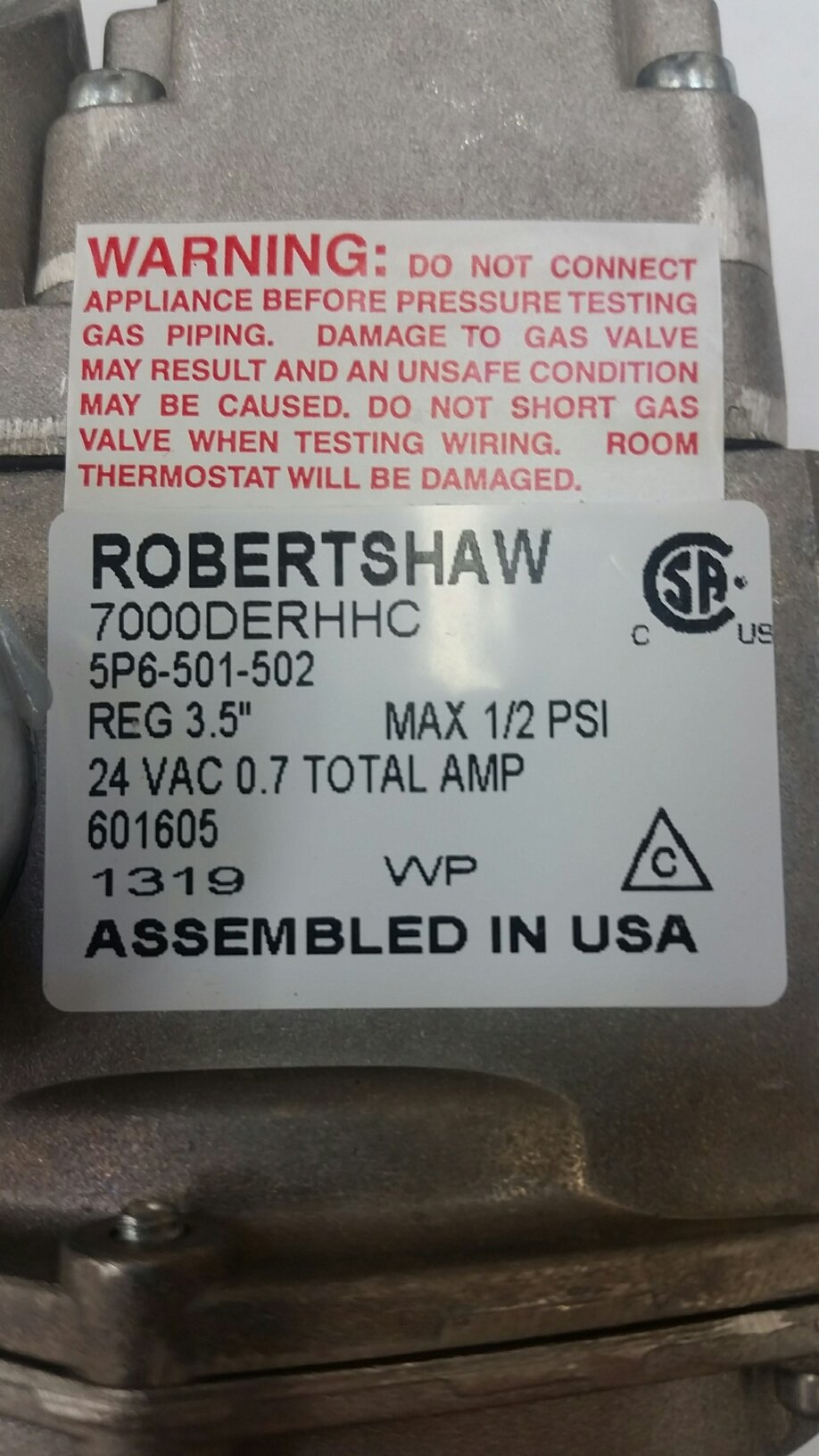 Robert Shaw Gas Valve #007666F - High-Quality Replacement for HVAC & Furnace Systems | Durable & Reliable for Home & Commercial Use