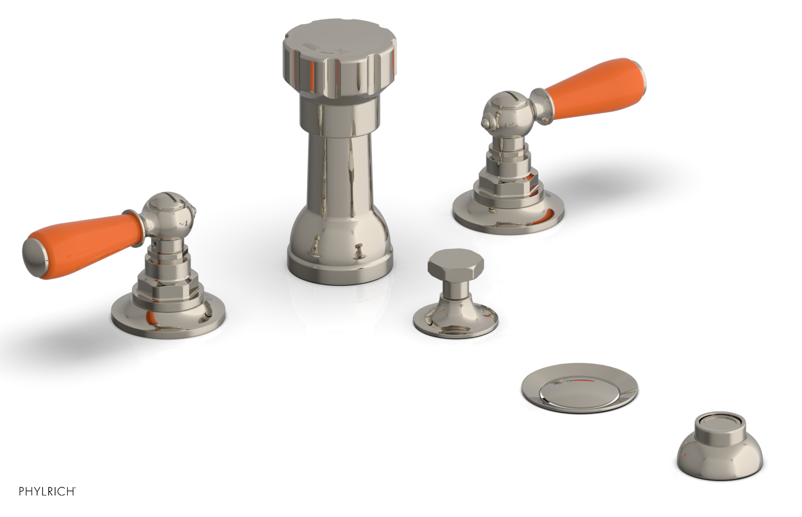 Jamestown 4-Hole Bidet Faucet Set with Lever Handles & Orange Accents - 165 61 - Perfect for Modern Bathroom Upgrades & Hygienic Living