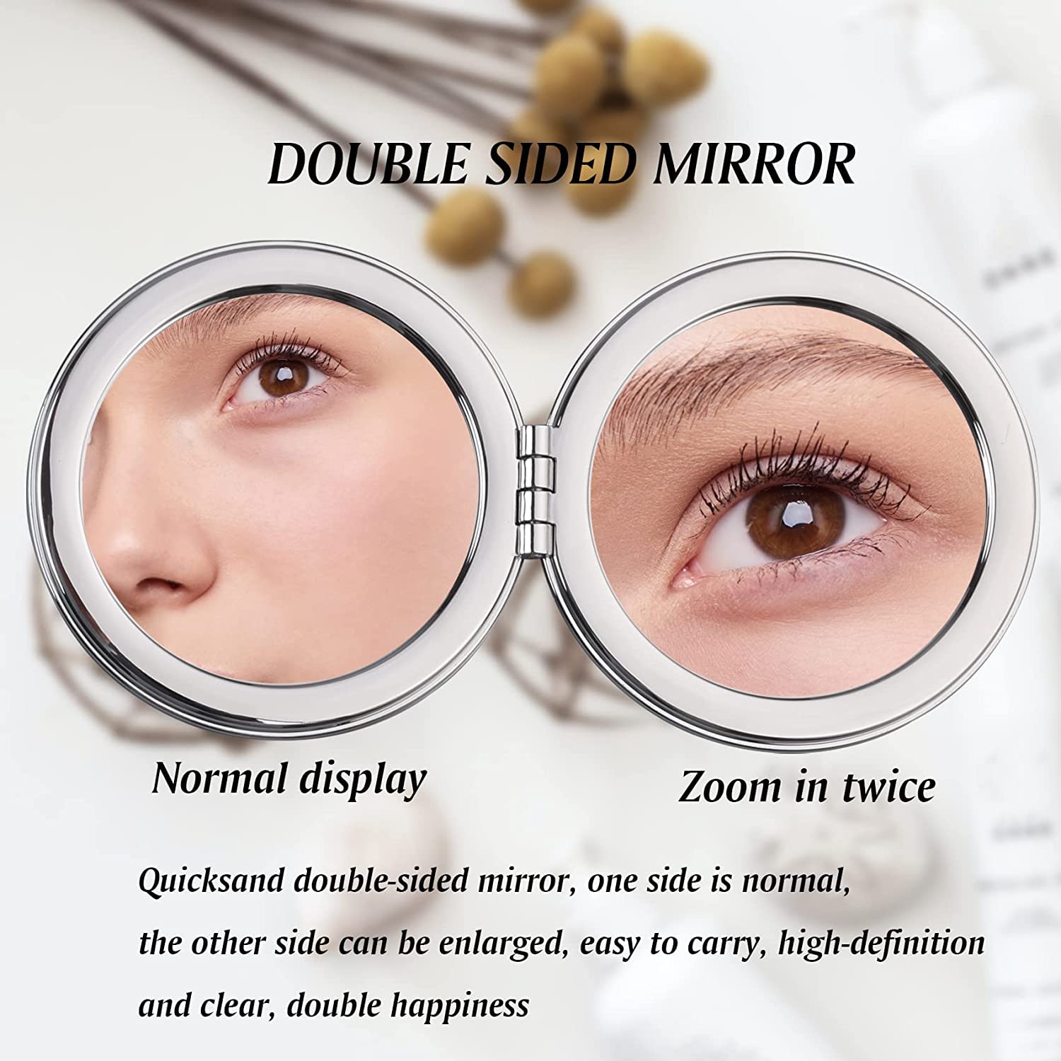 MEPOINT 2-Piece Compact Mirror Set - Round & Rectangle Folding Pocket Makeup Mirror with 1x/2x Magnification for Women | Perfect for Purse, Travel, and On-the-Go Touch Ups