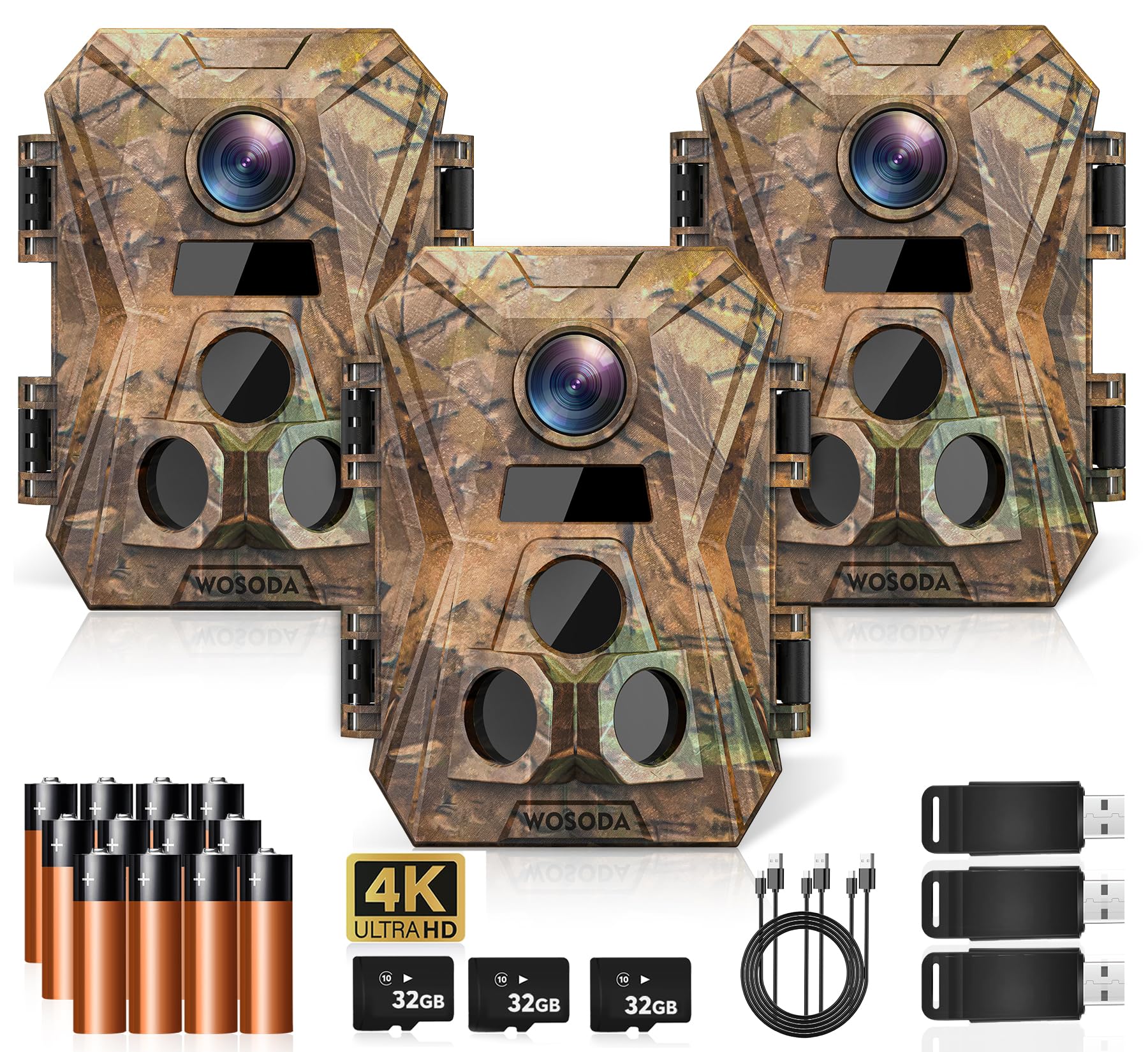 4K 48MP Mini Trail Camera 3 Pack - Hunting Game Camera with 2.0'' LCD Screen, Night Vision, Motion Activated & Waterproof - 120° Wide-Angle No Glow LEDs for Outdoor Wildlife Monitoring, Security & Nature Observation