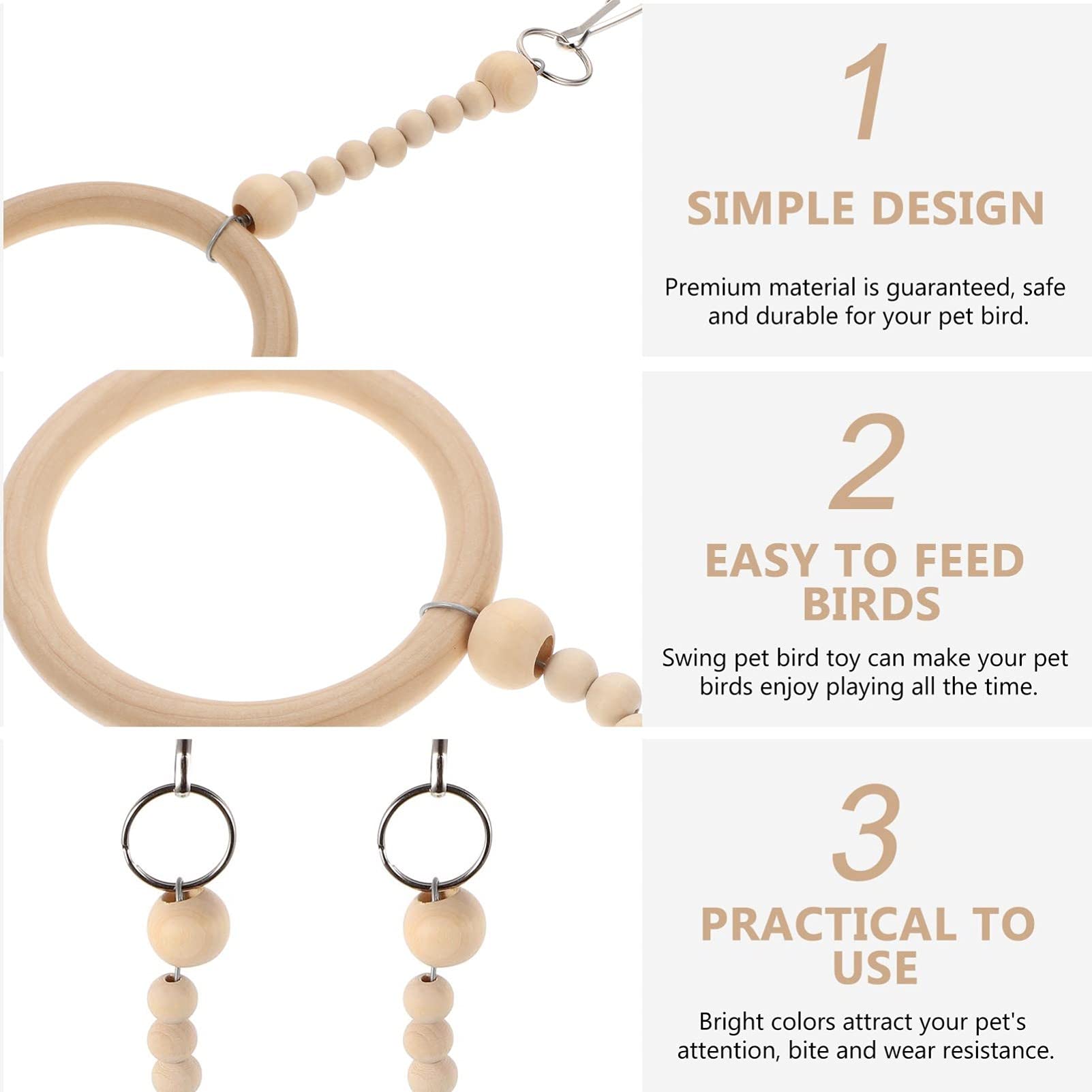 Balacoo 2 Pack Wooden Parrot Swing Toy Set - Natural Wood Perch, Bird Hammock & Ladder for Parakeets, Cockatiels, Lovebirds - Fun Climbing & Play Cage Accessories for Small Birds (Ideal for Playtime & Exercise)