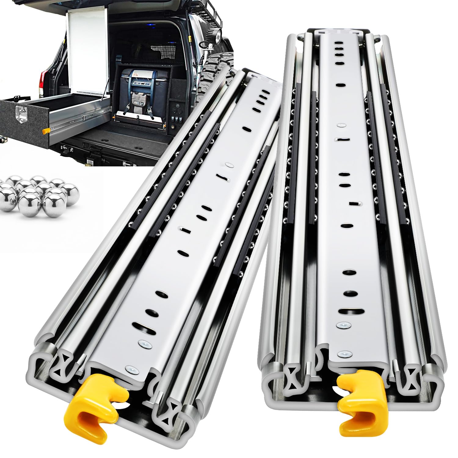 Heavy Duty Drawer Slides with Lock - 12 to 60 Inch Full Extension Ball Bearing Side Mount Rails - 200 Lbs Capacity (1 Pair) - Perfect for Kitchen Cabinets, Office Furniture & Tool Storage Organizers