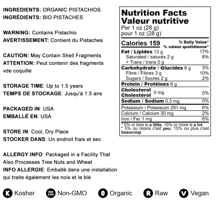 Organic Raw Pistachios Kernels No Shell – Non-GMO, Unsalted, Unroasted, Kosher Certified | High in Protein, Fiber & Healthy Fats | Perfect for Snacking, Baking, Salads & Healthy Recipes | Bulk 2lb Pack
