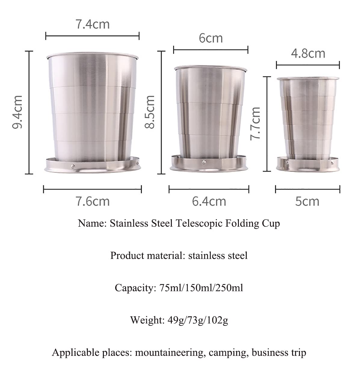 Collapsible Stainless Steel Travel Coffee Mug - 3 Pack Portable Telescopic Cup for Hot & Cold Drinks | Leak Proof Reusable Cup for Camping, Hiking, Office | Perfect Gift for Coffee Lovers & Travelers | Use for Morning Coffee, Gym, Road Trips & Outdoor Adventures