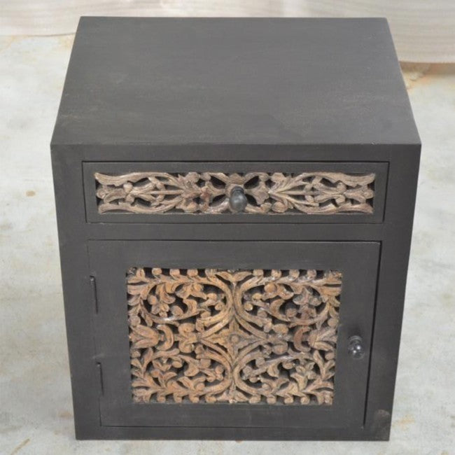 Exquisite Dynasty Carved Jali Panel Side Table - Handcrafted Wooden Accent Table for Living Room, Bedroom & Patio Decor - Traditional Indian Furniture for Home & Office Use