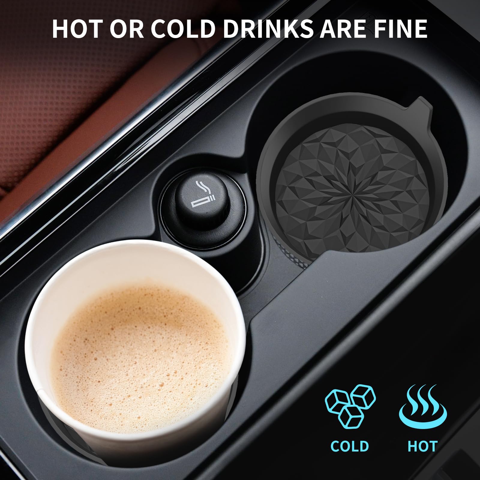 ME.FAN 4-Pack Silicone Car Cup Coasters - Non-Slip Recessed Cup Holder Inserts for Cars, Universal Fit Auto Accessories - Perfect for Coffee, Soda & Water Bottles in Vehicles (Black)
