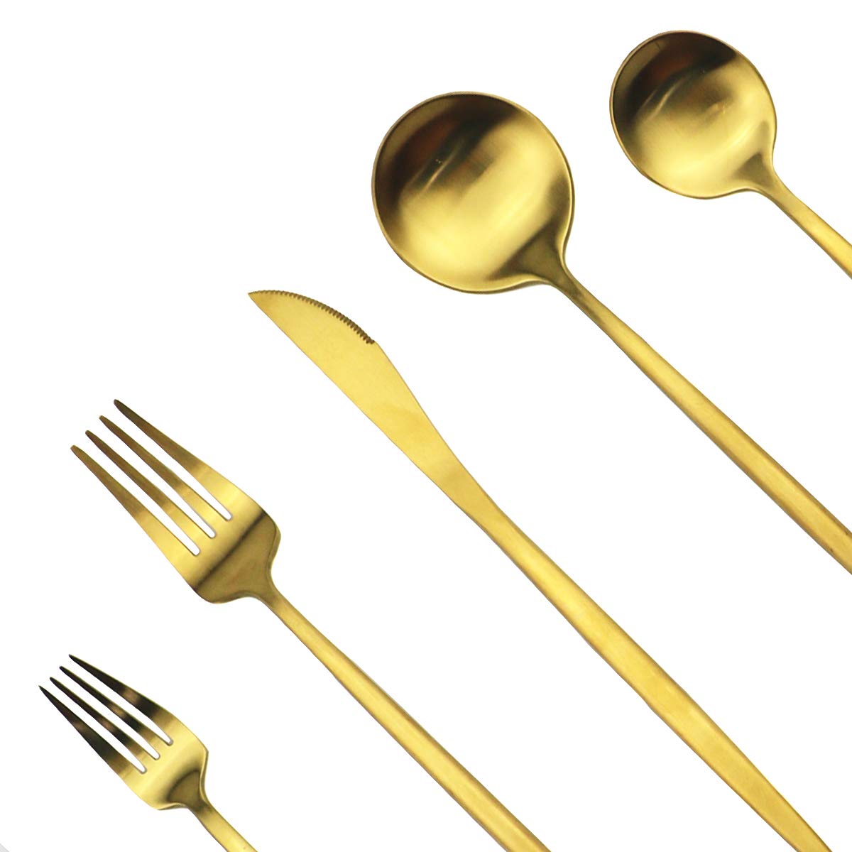 Premium 40-Piece Matte Gold Flatware Set - 18/10 Stainless Steel Cutlery for 8 People (Forks, Spoons, Knives) - Elegant Dinnerware for Home, Camping & Travel - Durable Tableware for Restaurants & Outdoor Adventures