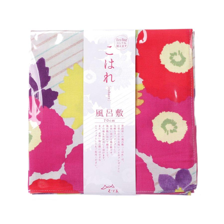 YAMADASENI Furoshiki Japanese Wrapping Cloth - Floral Stripe Design, Green, 70x70cm (76g) - Perfect for Gift Wrapping, Picnic Blanket & Home Decor