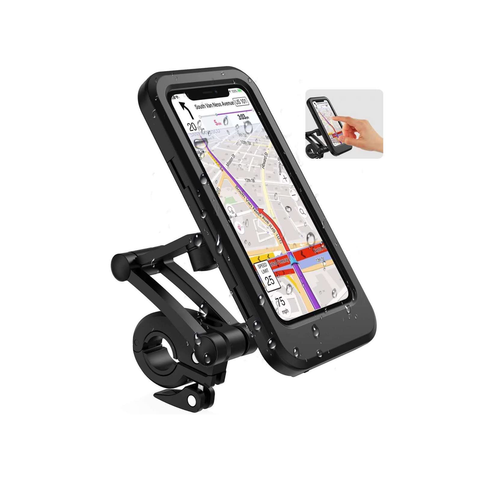 Waterproof Universal 360° Adjustable Bike & Motorcycle Phone Mount Holder - Black TPU Touch-Screen Compatible for Cycling, Commuting & Outdoor Adventures