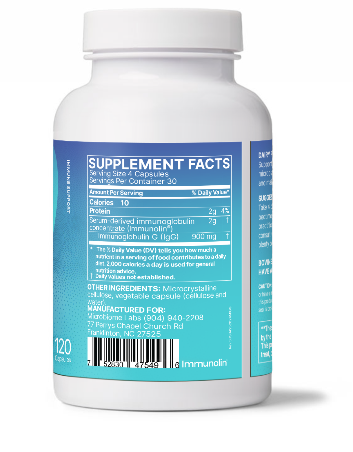 Microbiome Labs Mega IgG2000 Immune Support Capsules - 120 Count | Gut Health & Immune System Booster | Perfect for Daily Wellness & Travel Protection