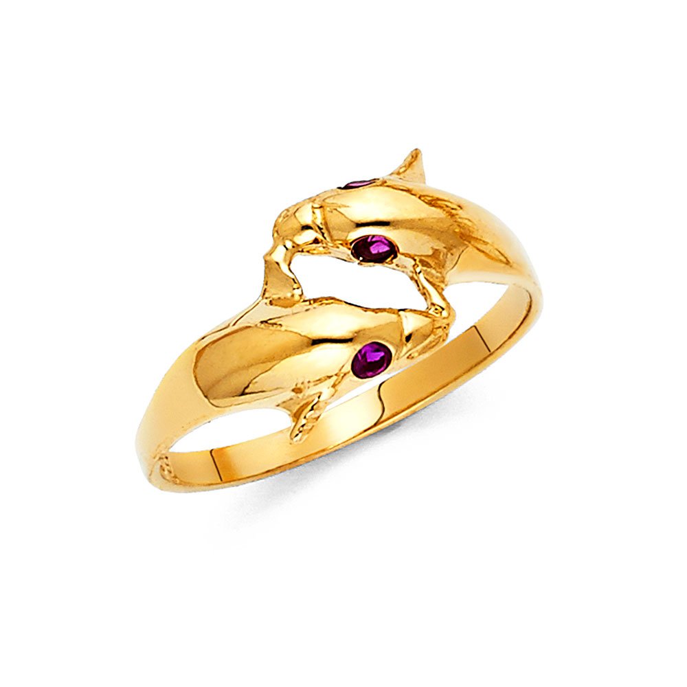 14K Yellow Gold Cubic Zirconia Dolphin Ring - Elegant Fashion Jewelry for Women, Anniversary Gift, Perfect for Beach Vacations & Ocean-Themed Events
