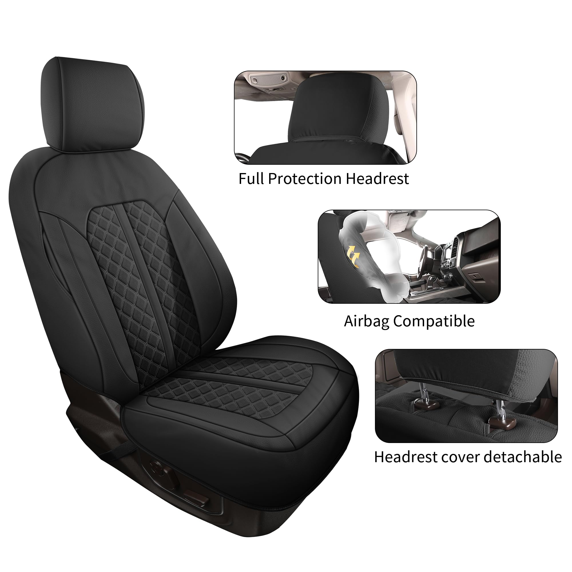 Premium Leather Seat Covers for 2005-2015 Toyota Tacoma - Waterproof Custom Fit Front Seat Protectors (Double & Crew Cab) - Durable Black Car Accessories for Off-Roading, Commuting & Road Trips