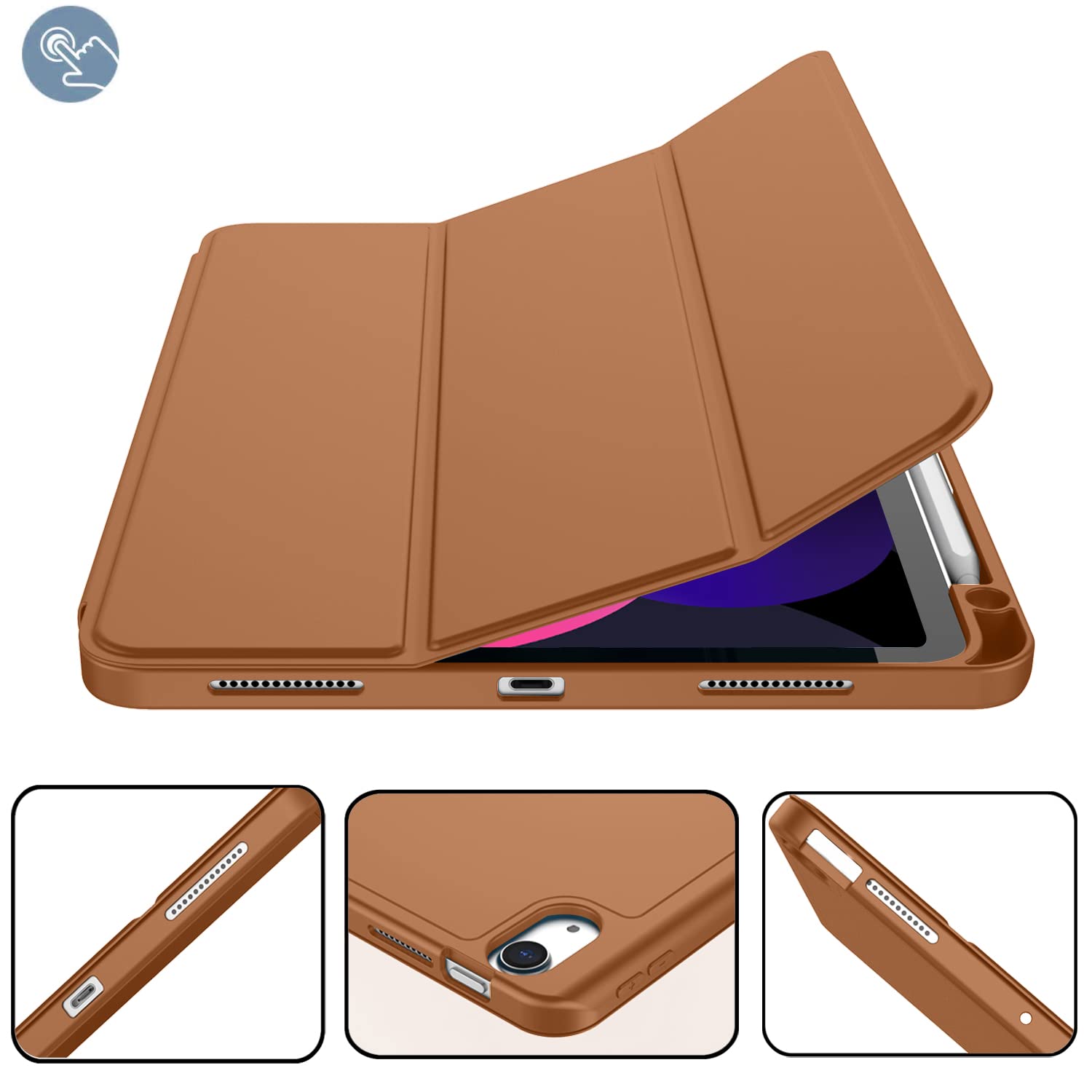 ZryXal iPad Air 11 Inch Case M3 2025 / M2 2024 - Slim Protective Cover for iPad Air 5th Gen (2022) & 4th Gen (2020) 10.9 Inch - Supports Touch ID & Auto Wake/Sleep - Perfect for Work, School & Travel (Brown)