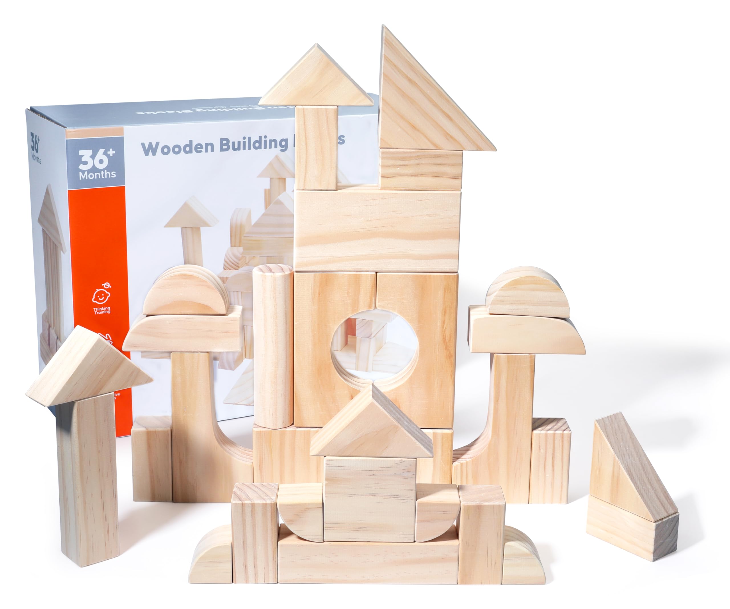Large Wooden Building Blocks Set - Educational Preschool Learning Toys with Storage Box, STEM Stacking Toys for Toddlers Ages 3+ | Perfect for Classroom, Birthday Gifts & Creative Play