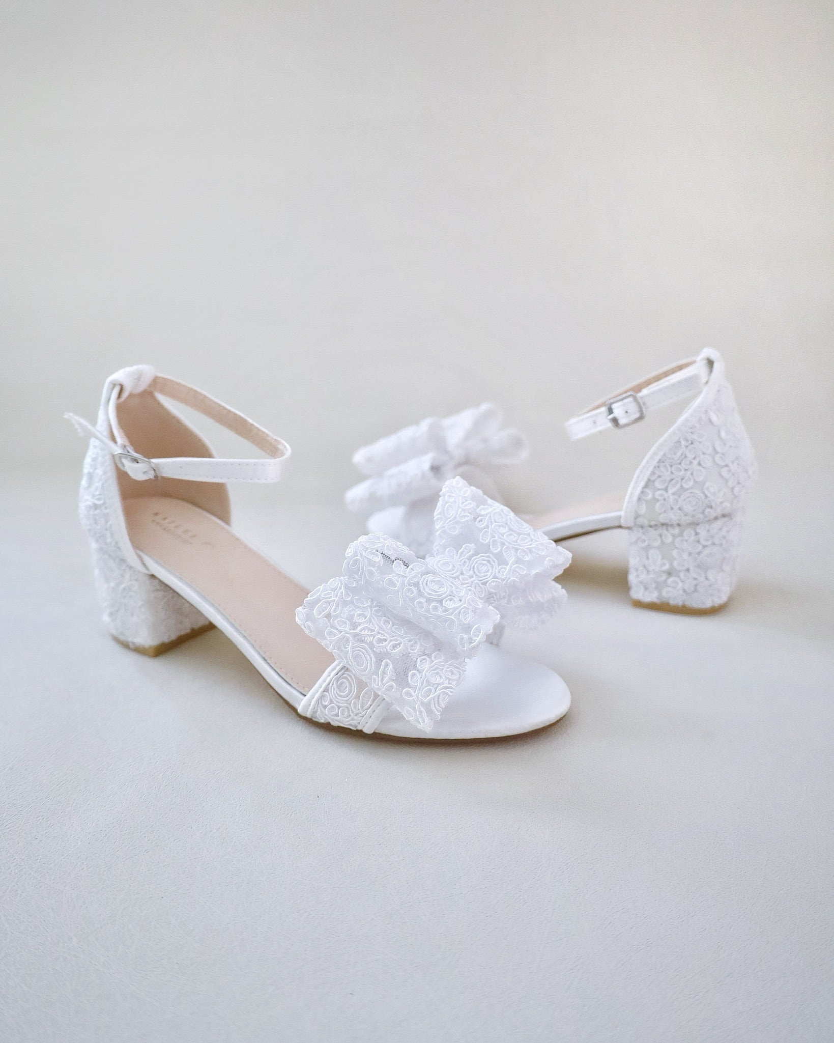 Elegant Crochet Lace Block Heel Wedding Sandals with Oversized Bow - Perfect for Bridal, Beach Weddings & Summer Formal Occasions