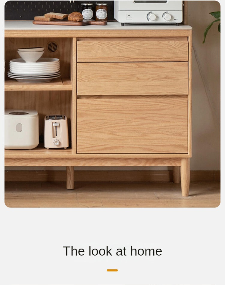 Oak Solid Wood Large Capacity Storage Sideboard - Rustic Buffet Cabinet for Dining Room, Living Room & Entryway Storage