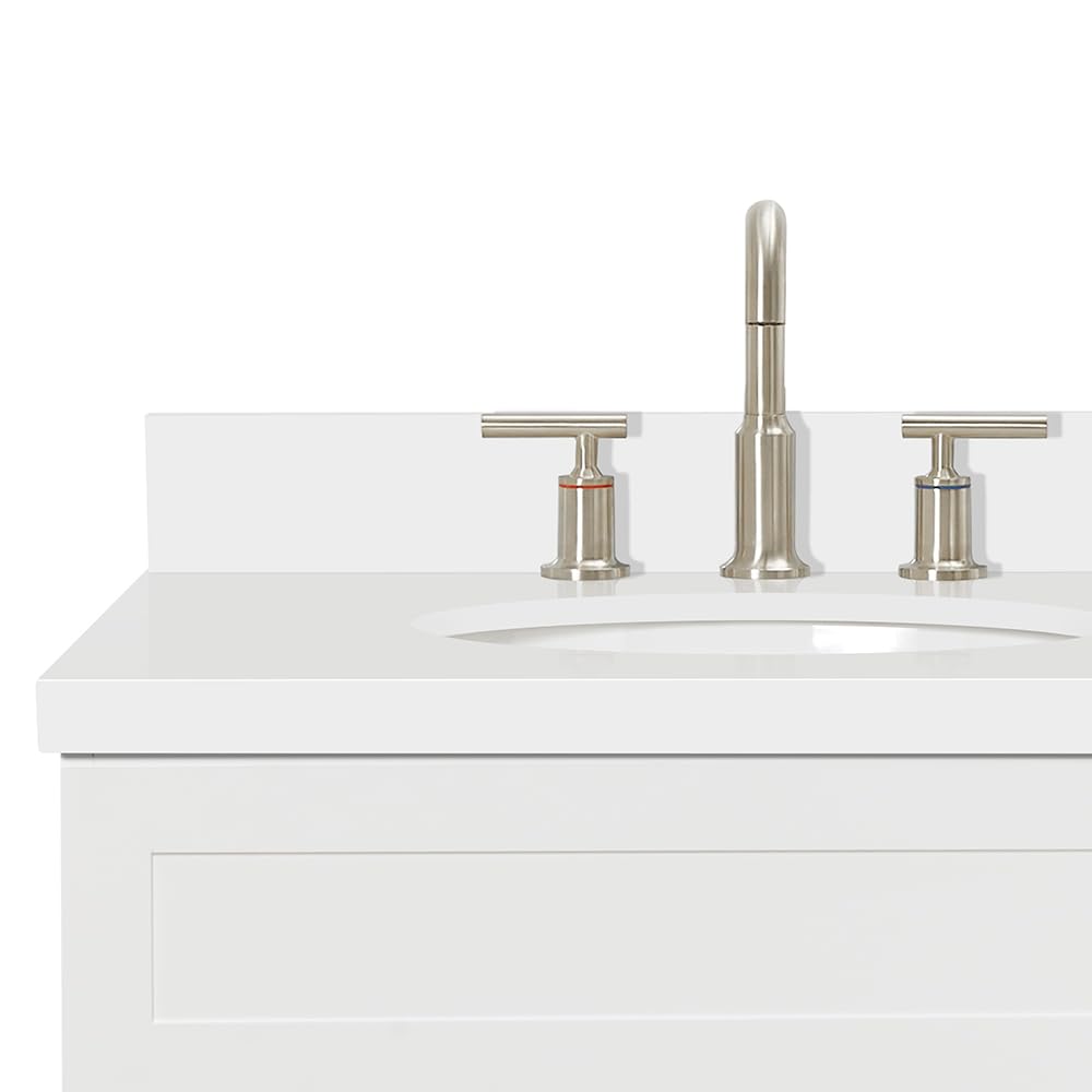 Ariel Hamlet 31 Inch White Bathroom Vanity Set with Sink - Solid Wood Vanity Cabinet, White Quartz Countertop, Oval Undermount Single Sink, Soft Closing Doors - Perfect for Modern Bathrooms, Powder Rooms & Home Renovation