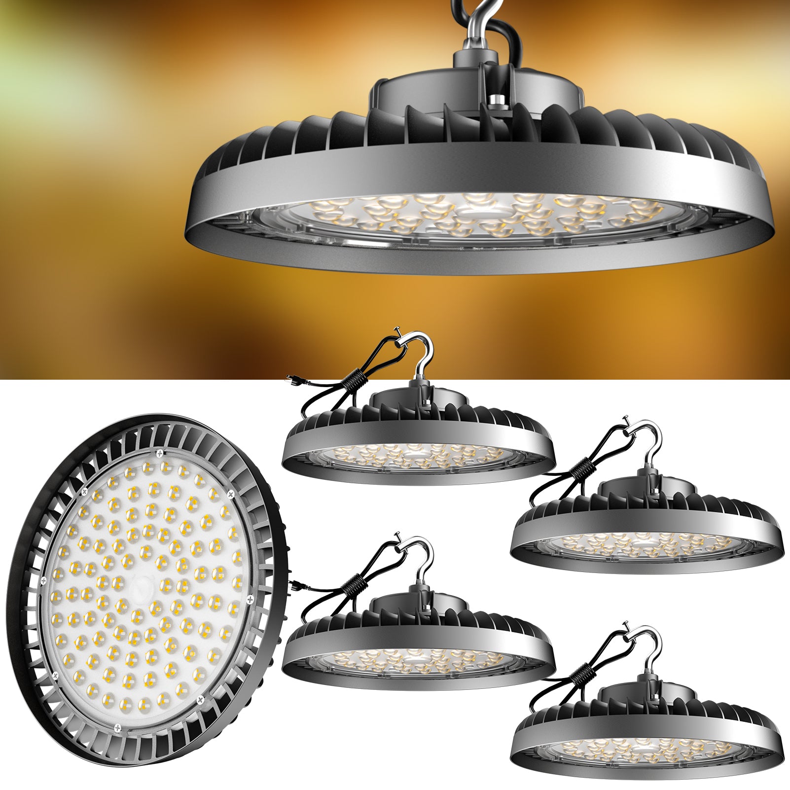 200W High Bay LED Shop Light - 30000lm (Equivalent to 800W MH/HPS) - ETL Certified UFO High Bay Lighting - AC100-277V with Plug - Perfect for Warehouses, Garages & Industrial Spaces