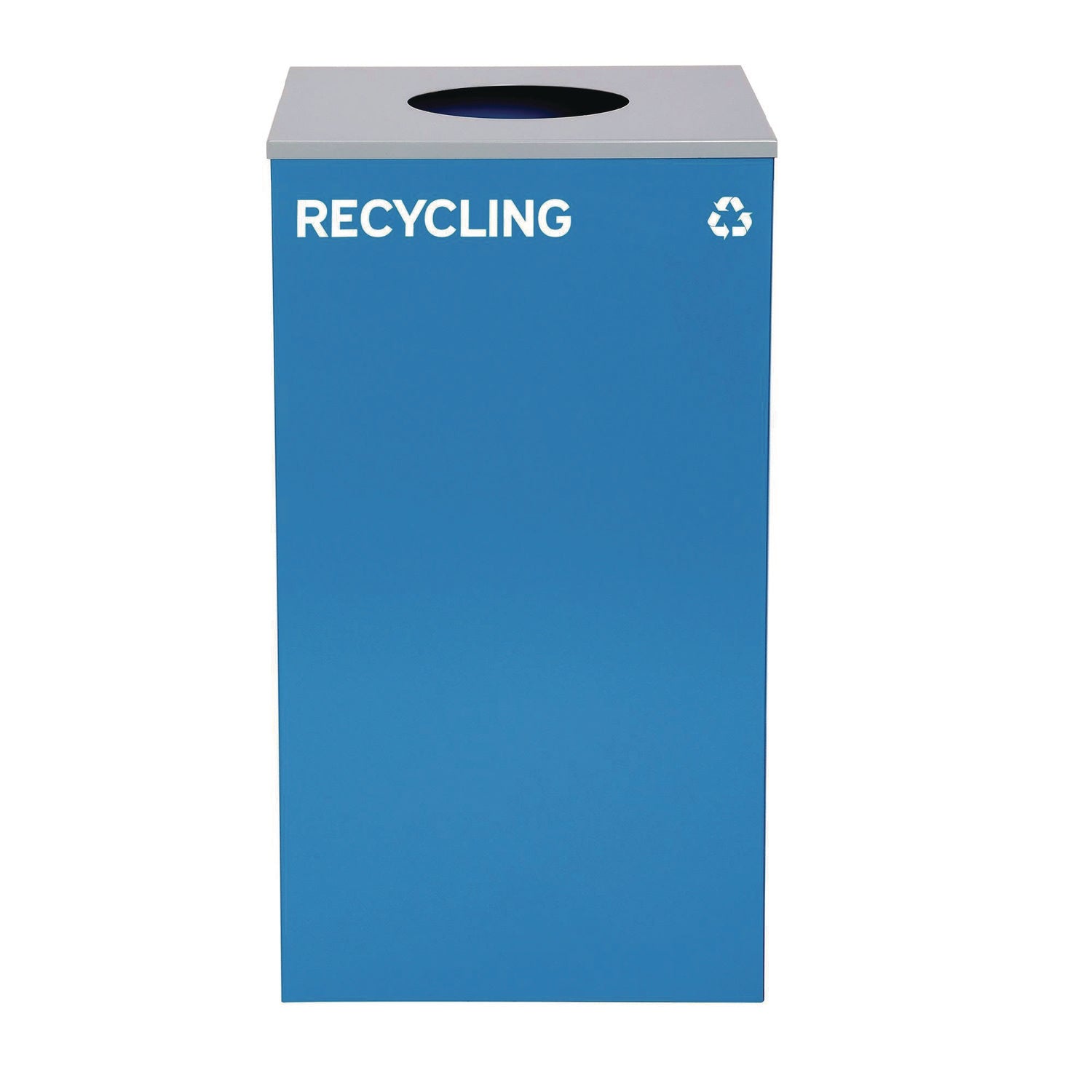 Alpine Industries 29 Gallon Steel Trash Can & Recycling Bin Set - Blue Recycling Can with Circle Lid & Black Garbage Can with Square Lid for Kitchen, Office, or Outdoor Waste Management