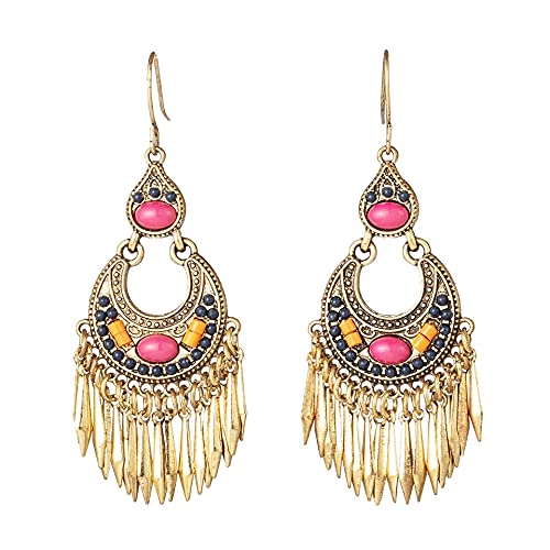 Vintage Boho Mexican Dangle Drop Earrings for Women - Golden Leaf Ethnic Jewelry Accessories - Perfect Gift for Women, Teen Girls, Daughter & Mom - Great for Parties, Weddings & Everyday Wear