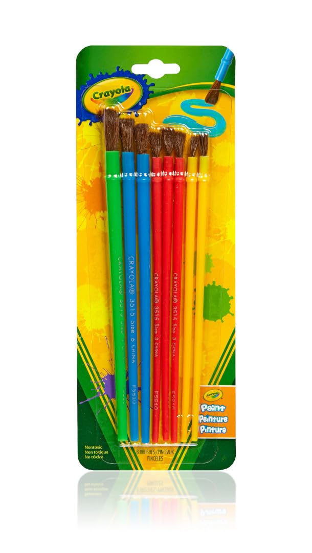 Crayola Kids Paint Brush Set - 8 Count Assorted Sizes for Children's Art Projects | Painting Supplies for Elementary & Preschool | Perfect for Classroom Activities, DIY Crafts & Home Art Kits