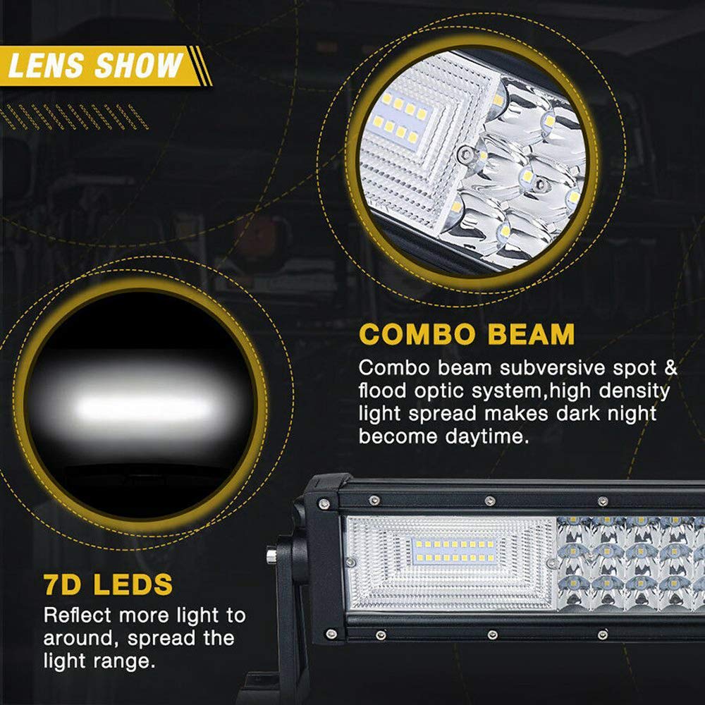 540W 42-Inch Curved Triple Row 7D LED Light Bar - Flood Spot Combo Off-Road Driving Lights with Wiring Harness - Waterproof for Pickup Trucks, ATV, UTV, Wrangler, SUV, Ram 4x4 - Perfect for Night Off-Roading, Camping & Emergency Lighting