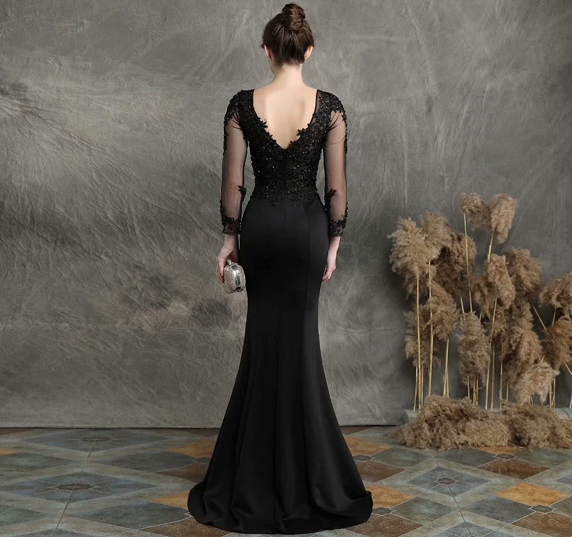 Elegant Mordarli Women's Lace Applique Mermaid Evening Gown - Long Formal Prom Dress with 3/4 Sleeves for Wedding, Party & Special Occasions
